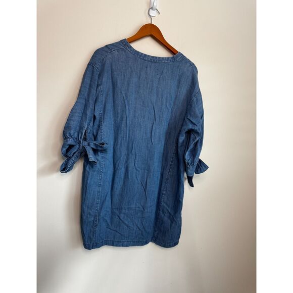 Lou & Grey Blue Denim-like Shirt Dress with Bow Detail Medium - Picture 2 of 9